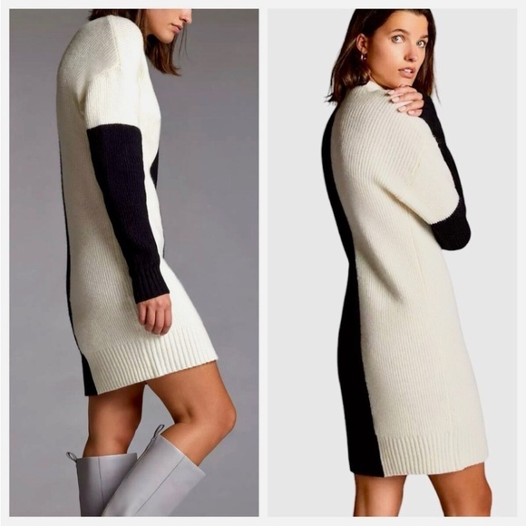 Daily Practice Sweater Dress | Tunic, Mock Neck, Long Sleeve Black Ivory Size M - Picture 5 of 11